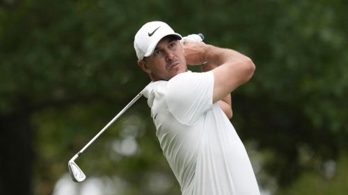 Brooks Koepka watches his tee shot on the fourth hole during the second round of The Masters. 