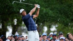 Golf - The Masters - Augusta National Golf Club - Augusta, Georgia, U.S. - April 7, 2023
Tiger Woods of the U.S. hits his tee shot on the 4th hole during the second round REUTERS/Brian Snyder