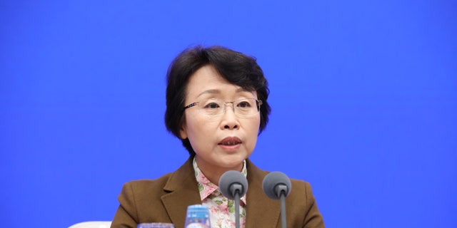 Cao Shumin, vice Minister of the Cyberspace Administration of China, attends a State Council Information Office (SCIO) press conference of the 6th Digital China Summit on April 3, 2023 in Beijing, China.