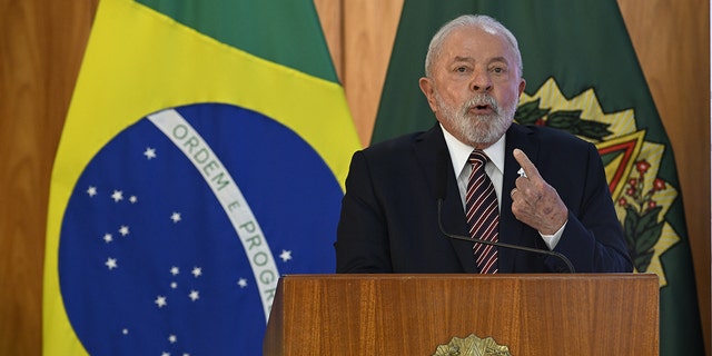 Brazil's President Luiz Inacio Lula da Silva speaks during a ministerial meeting to celebrate the first 100 days of his government at the Planalto Palace in Brasilia, Brazil on April 10, 2023. 
