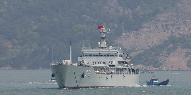 A Chinese warship sails during a military drill near the Taiwan-controlled Matsu Islands that are close to the Chinese coast, on April 8.