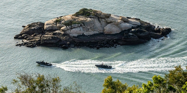 Military boats from Taiwan's Amphibious Reconnaissance and Patrol Unit patrol the Matsu Islands on April 9, 2023. 