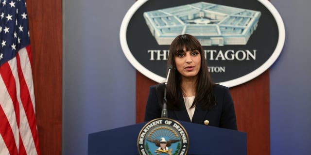 Pentagon deputy spokesperson Sabrina Singh holds a press briefing at the Pentagon in Arlington, Virginia.