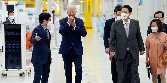 President Biden and South Korean President Yoon Suk Yeol visit the Samsung Electronics Pyeongtaek campus, Friday, May 20, 2022, in Pyeongtaek, South Korea.