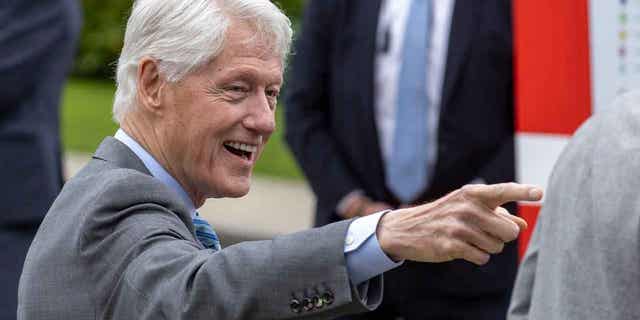 Bill Clinton smiles as he attends an event marking the 25th anniversary of the Belfast Good Friday Agreement in Northern Ireland, on April 17, 2023. 