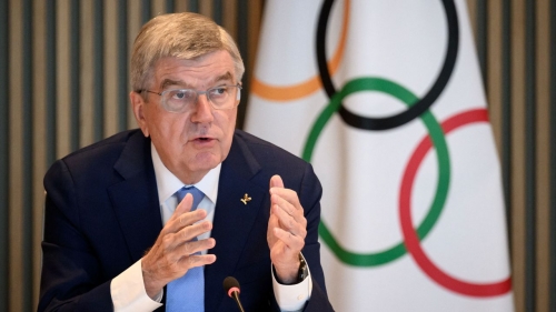 IOC president Thomas Bach speaks during an IOC executive board meeting on March 27, 2023.