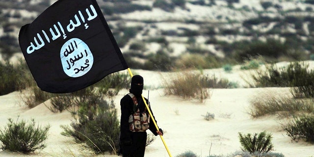 A ISIS soldier and flag