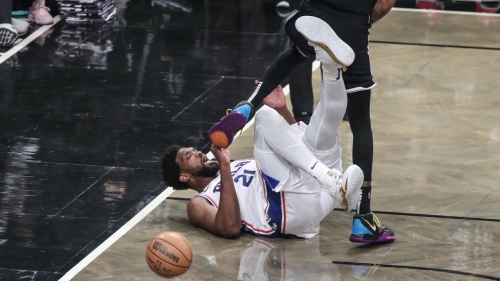 Joel Embiid stayed in the game after clashing with Brooklyn Nets center Nic Claxton.