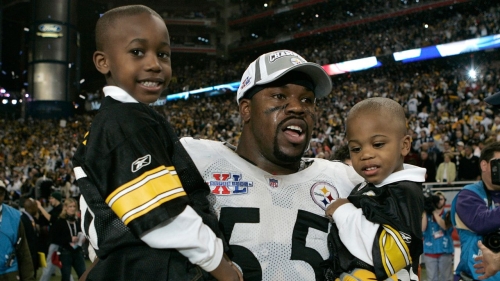 Joey Porter with his sons Joey Jr. and Jacob after winning the Super Bowl.