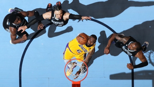 James shoots the ball while being guarded by Brooks during Game 2.