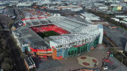 MANCHESTER, ENGLAND - MARCH 15: (EDITORS NOTE: This photograph was taken using a drone) An aerial view of Old Trafford ahead of the UEFA Champions League Round Of Sixteen Leg Two match between Manchester United and Atletico Madrid at Old Trafford on March 15, 2022 in Manchester, England. (Photo by Michael Regan/Getty Images)