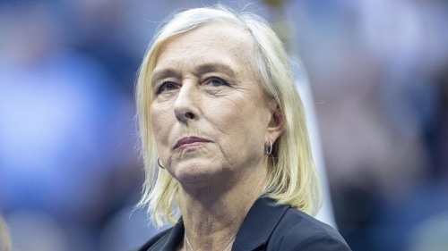 Navratilova presents the winner's trophy at the women's US Open final last year. 