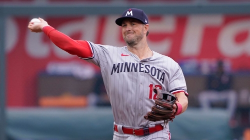 Minnesota Twins shortstop Kyle Farmer plays against the Kansas City Royals on March 30, 2023.