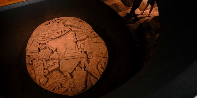 A monolith depicting Coyolxauhqui is exhibited at the Museum of Templo Mayor on March 29, 2023.
