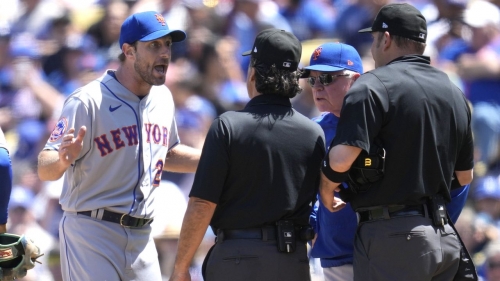 New York Mets pitcher Max Scherzer was ejected from the game against the Los Angeles Dodgers.