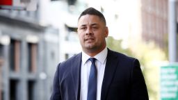 SYDNEY, AUSTRALIA - MARCH 15: Jarryd Hayne enters NSW District Court on March 15, 2023 in Sydney, Australia. The former NRL player is accused of assaulting a 26-year-old woman in Newcastle in 2018. (Photo by Don Arnold/Getty Images)