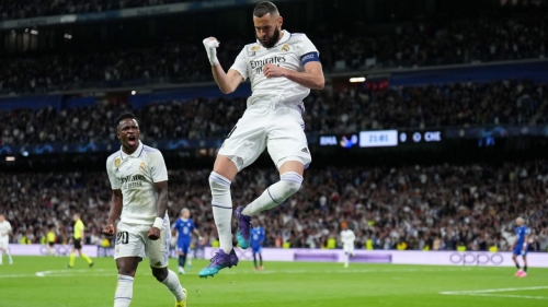 Karim Benzema celebrates after scoring Real Madrid's first goal on Wednesday.