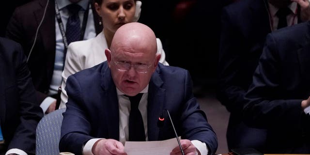Vassily Nebenzia, permanent representative of the Russian Federation to the United Nations, attends a high-level Security Council meeting on Ukraine, Feb. 24, 2023.