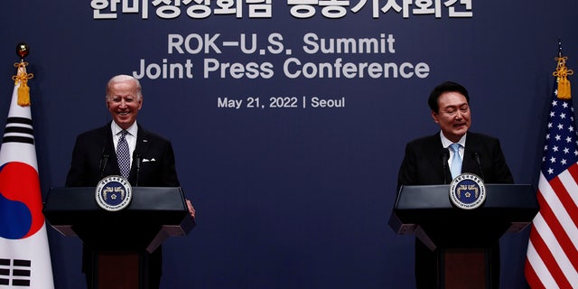 Biden and South Korean president at joint press conference in Seoul last year