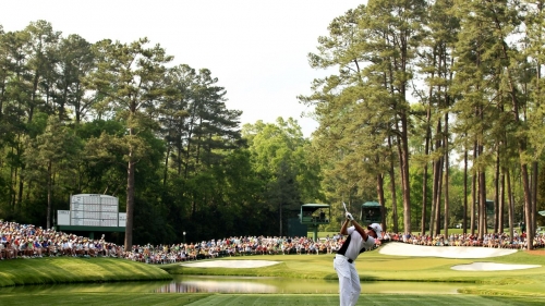 McIlroy drives from the 16th tee during his second round.