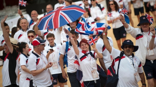 The British delegation parades during the opening ceremony of the XXI World Transplant Games 2017 in Malaga, Spain on June 25, 2017.