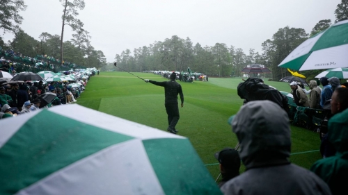 Tiger Woods was nine-over for the tournament when play was suspended for the day. 