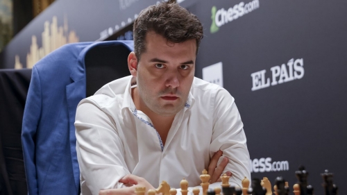 Nepomniachtchi sits before a game against Richard Rapport in round 12 of the Candidates Tournament on July 3, 2022.