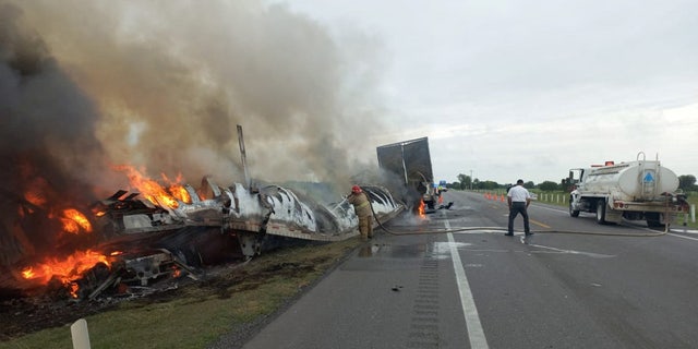 Fiery crash on Tamaulipas highway in Mexico