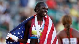 EUGENE, OREGON - JULY 24: Athing Mu of Team United States celebrates winning gold in the Women's 800m Final on day ten of the World Athletics Championships Oregon22 at Hayward Field on July 24, 2022 in Eugene, Oregon. (Photo by Steph Chambers/Getty Images)