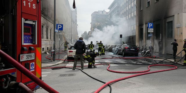Firefighters respond to explosion in Milan, Italy