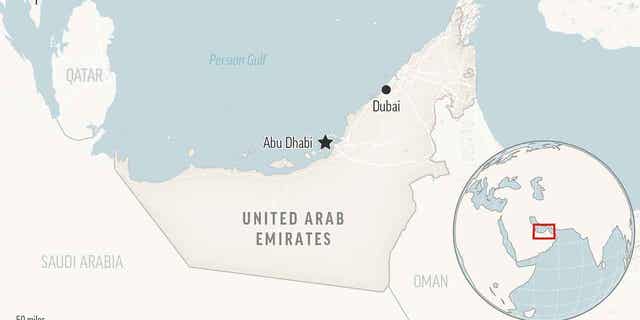This is a locator map for United Arab Emirates 