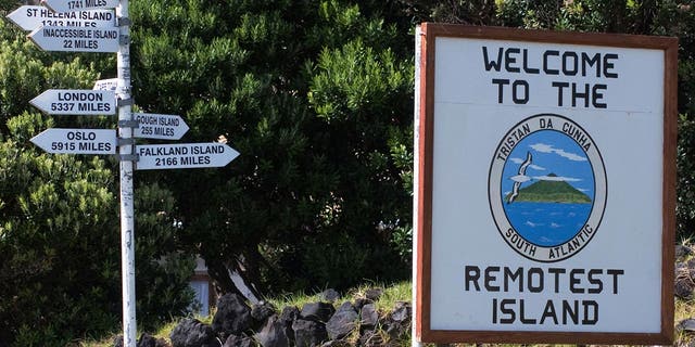 "remotest island" welcome sign, Gough Island