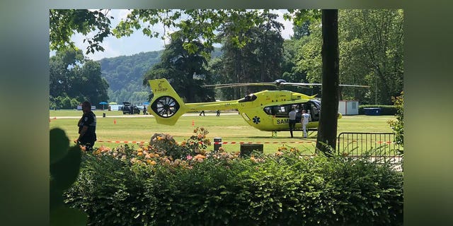 Helicopter at French park stabbing scene