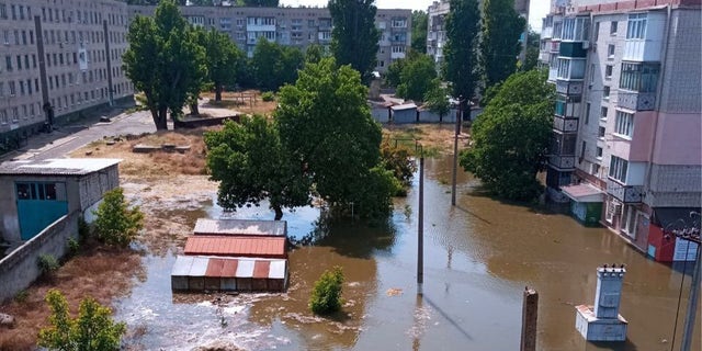 a photo of a flooded town in Kherson