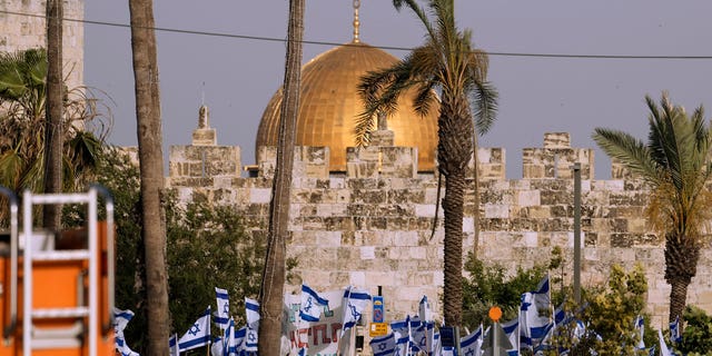 Old City of Jerusalem, Israelis wave flags