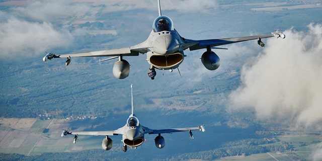 Two F 16 fighter jets