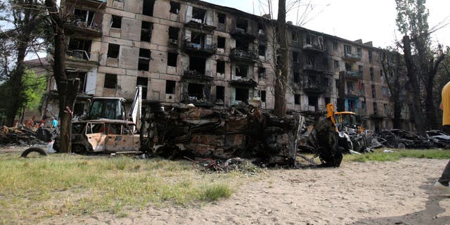 A Ukrainian residential apartment shown blasted by a Russian missile. At least 11 people were killed in the strike.