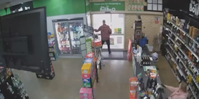 Man runs to the door with booze