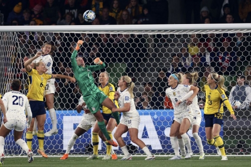 United States goalkeeper Alyssa Naeher in action during the crunch knockout match. 