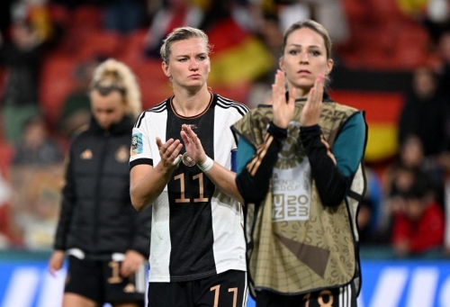Germany's players react after crashing out of the Women's World Cup. 