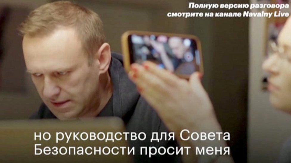 Still from Navalny video in which he phoned one of his alleged would-be assassins