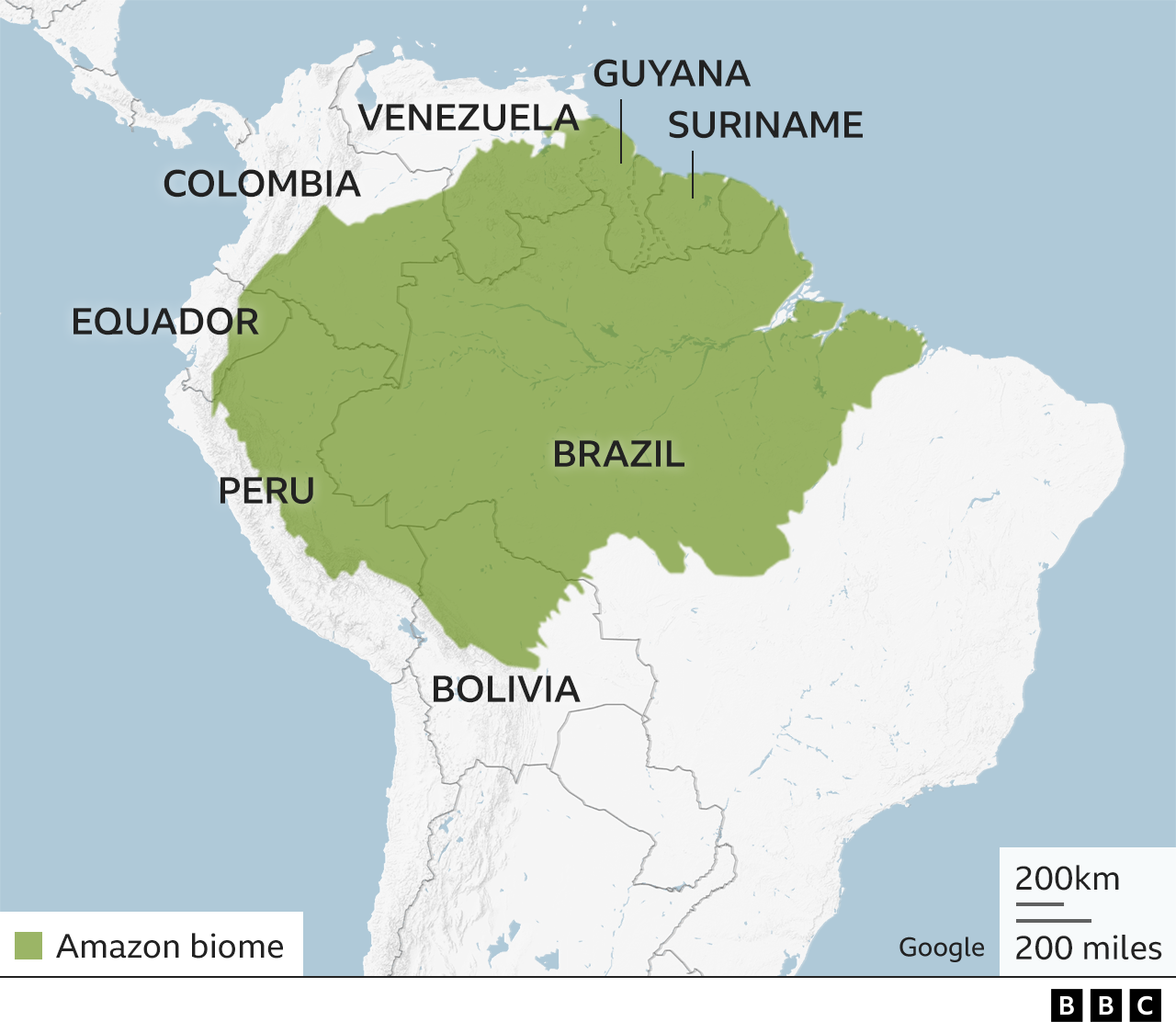 Map showing the Amazon and the countries which share it