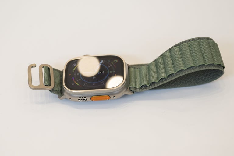 Apple Watch Ultra with a green band