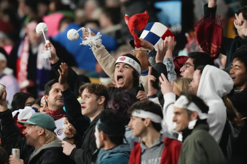 Japan fans react during the match against Costa Rica, which took place at the Forsyth Barr Stadium in Dunedin, New Zealand.