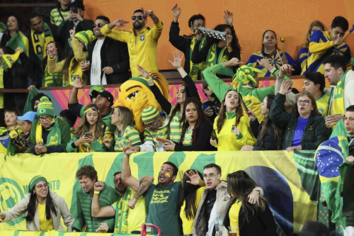 Brazilian fans watch the match against Panama, which was held in Adelaide, Australia.