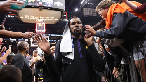 PHOENIX, ARIZONA - MAY 11: Kevin Durant #35 of the Phoenix Suns leaves the court after being defeated by the Denver Nuggets 125-100 in game six of the Western Conference Semifinal Playoffs at Footprint Center on May 11, 2023 in Phoenix, Arizona. NOTE TO USER: User expressly acknowledges and agrees that, by downloading and or using this photograph, User is consenting to the terms and conditions of the Getty Images License Agreement. (Photo by Christian Petersen/Getty Images)