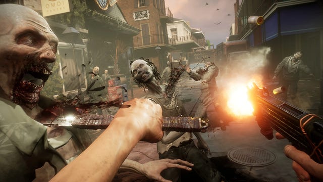 Zombies being shot in the video game Walking Dead: Saints and Sinners