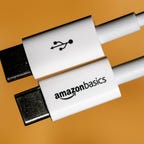 close-up of the connectors on the Amazon Basics 6ft USB-C charging cable