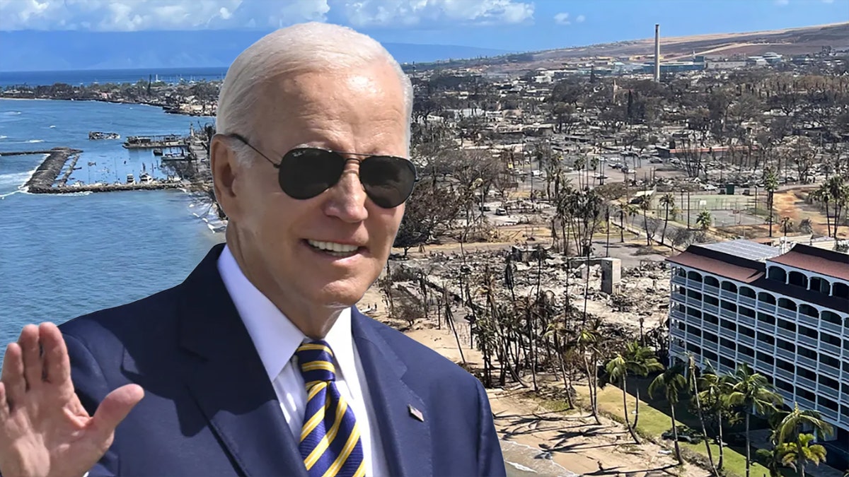Biden in front of devastated areas in Hawaii
