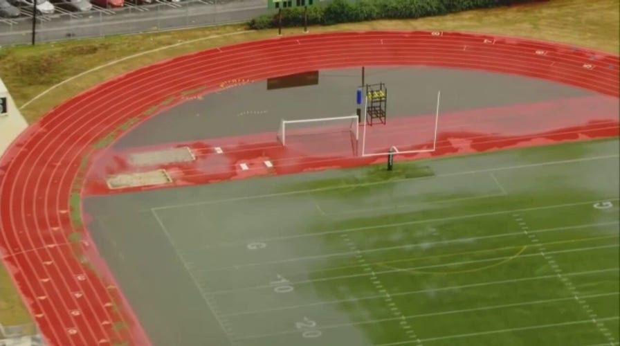 California football field flooded during Tropical Storm Hilary 